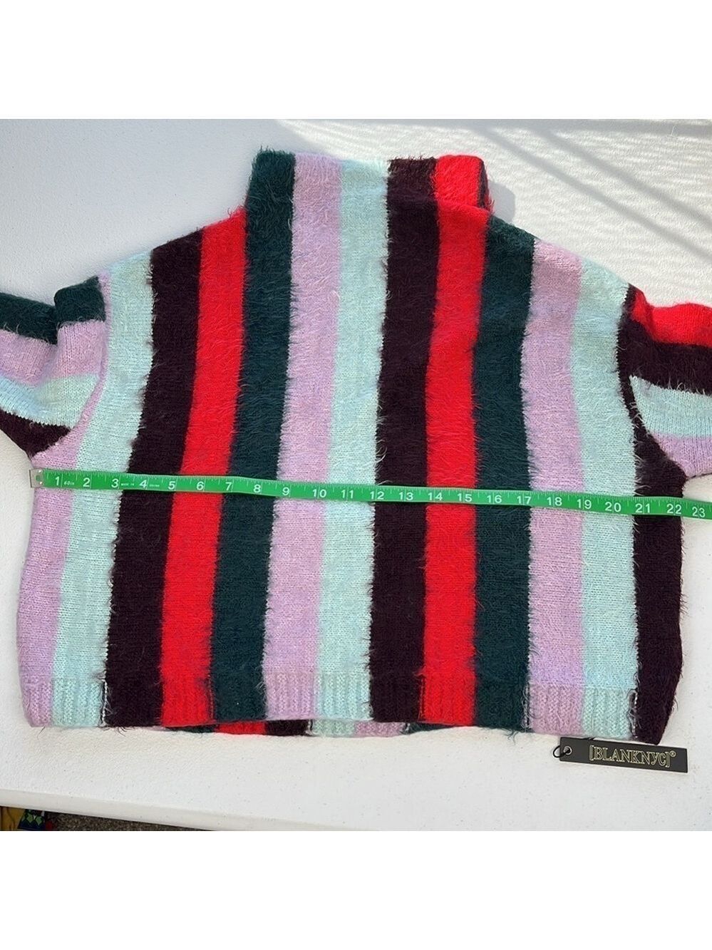 Blank NYC The Mad Hatter Sweater Eyelash Black Stripes Mock Neck Soft Top M NEW - Picture 10 of 11